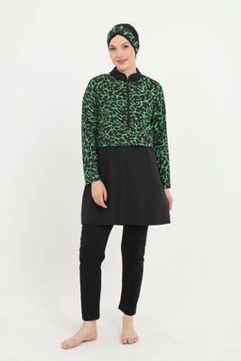 Haliç Mayo - Plus Size Patterned Full-Cover Modest Swimsuit 17 Black02 (1)