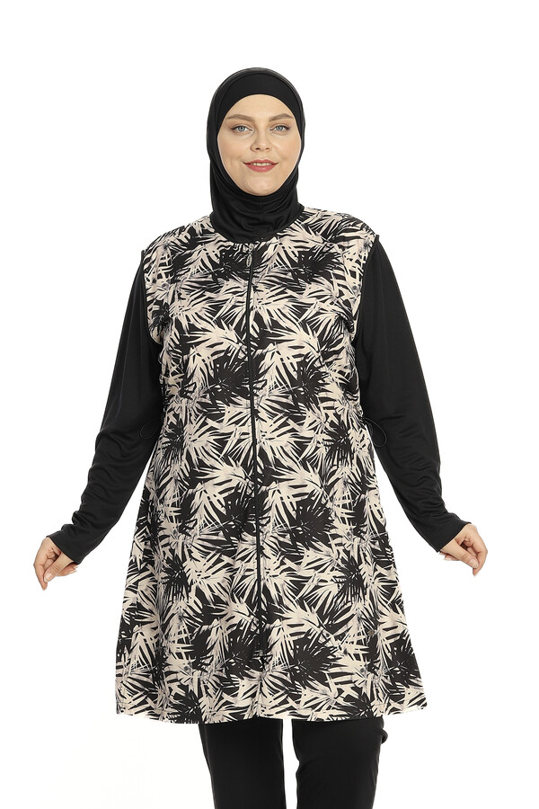 Plus-Size Patterned Full-Cover Swimwear Three-Piece Set - Thumbnail
