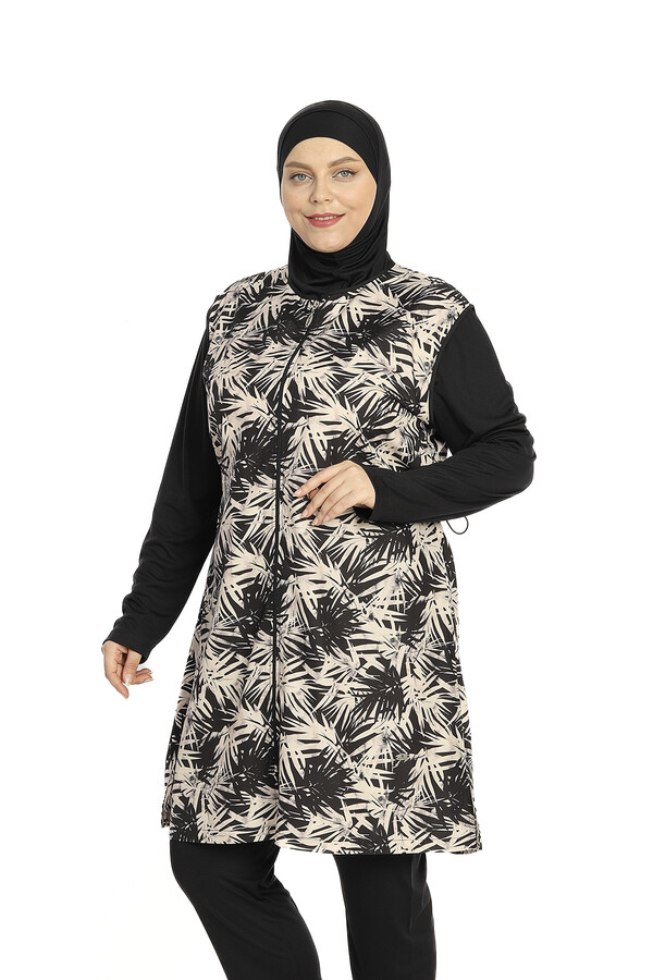 Plus-Size Patterned Full-Cover Swimwear Three-Piece Set - Thumbnail