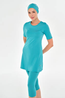 Maresiva - Plus Size Short Sleeve Lycra Semi-Covered Swimsuit 2606 Mint (1)