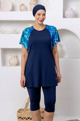 Maresiva - Plus-Size Short-Sleeve Modest Swimsuit with Swim Cap