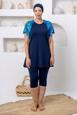 Maresiva - Plus-Size Short-Sleeve Modest Swimsuit with Swim Cap (1)