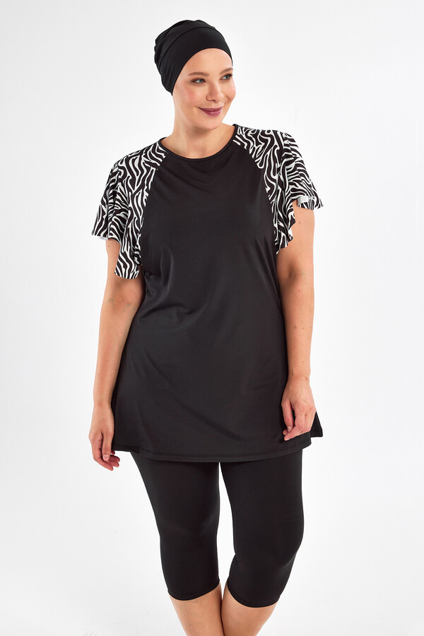 Plus-Size Short-Sleeve Modest Swimwear Set - Thumbnail