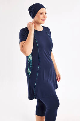 Maresiva - Plus Size Short Sleeve Semi-Covered Swimsuit 2804 Dark Navy Maresiva - Plus Size Short Sleeve Semi-Covered Swimsuit 2804 Dark Navy