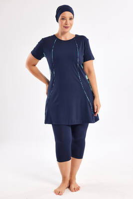 Maresiva - Plus Size Short Sleeve Semi-Covered Swimsuit 2804 Dark Navy (1) Maresiva - Plus Size Short Sleeve Semi-Covered Swimsuit 2804 Dark Navy (1)