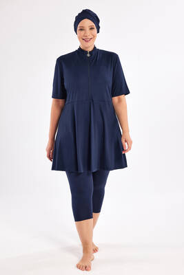 Rozamay - Plus Size Short Sleeve Semi-Covered Swimsuit 3803 Dark Navy (1) Rozamay - Plus Size Short Sleeve Semi-Covered Swimsuit 3803 Dark Navy (1)
