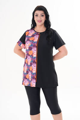 Remsa - Plus Size Sleeveless Semi-Covered Swimsuit 2518 Floral Black (1) Remsa - Plus Size Sleeveless Semi-Covered Swimsuit 2518 Floral Black (1)