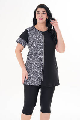 Remsa - Plus Size Sleeveless Semi-Covered Swimsuit 2518 Graffiti Black (1) Remsa - Plus Size Sleeveless Semi-Covered Swimsuit 2518 Graffiti Black (1)