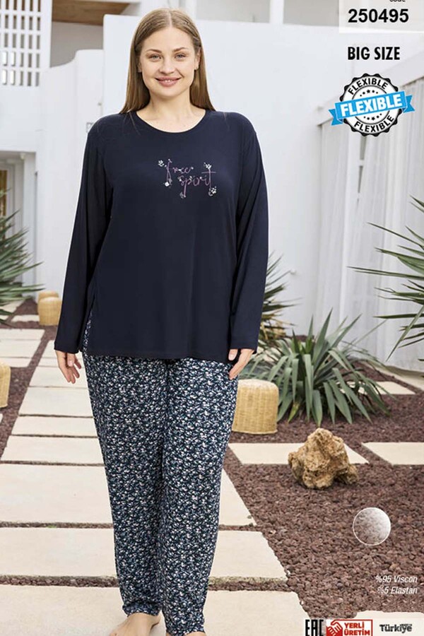 Plus Size Viscose Long Sleeve Pajama Set 250495 Laci02 - Thumbnail