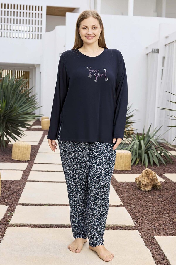 Plus Size Viscose Long Sleeve Pajama Set 250495 Laci02 - Thumbnail