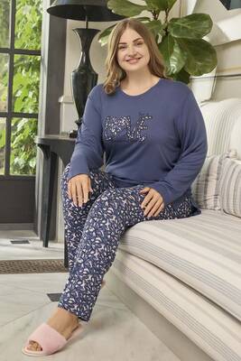 Aydogan - Plus Size Women's Viscose Long Sleeve Pajama Set Mor