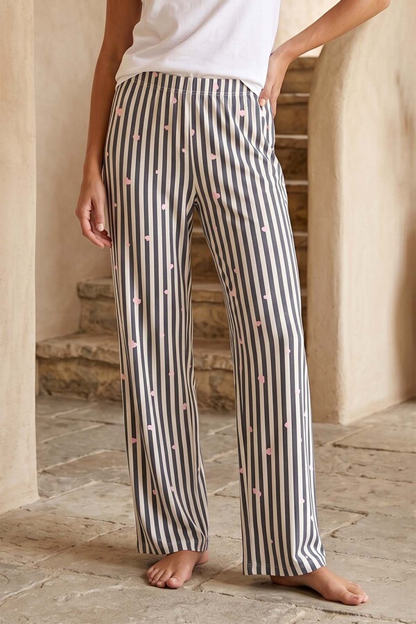 Plus Size Women's Striped Heart Print Viscose Knit Lounge Bottoms - Thumbnail