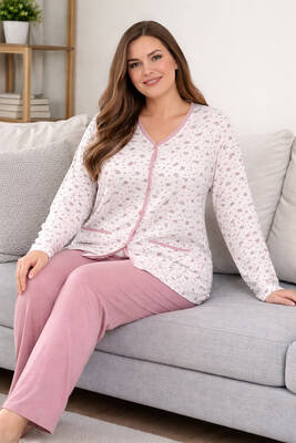 Aydogan - Plus-Size Women's Long Sleeve Crochet Cotton Pajama Set White10