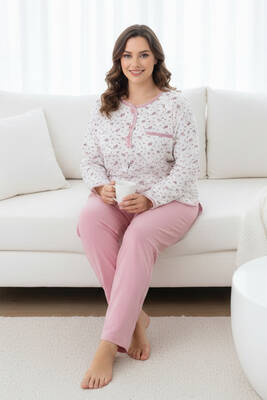 Aydogan - Plus-Size Women's Long Sleeve Crochet Trimmed Cotton Pajama Set 250661 White08 (1)