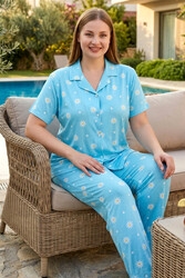 Remsa - Plus-Size Women's Short Sleeve Milan Fabric Pajama Set Mavi03