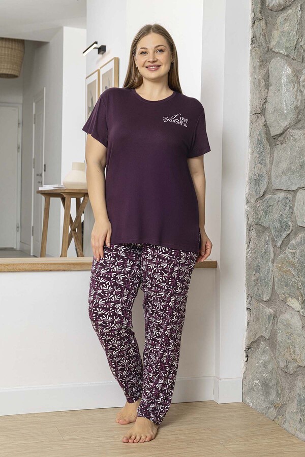 Plus-Size Women's Short Sleeve Viscose Pajama Set Murdum - Thumbnail