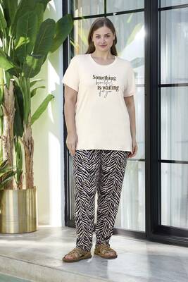 Aydogan - Plus-Size Women's Short Sleeve Viscose Pajama Set 250135 Beige