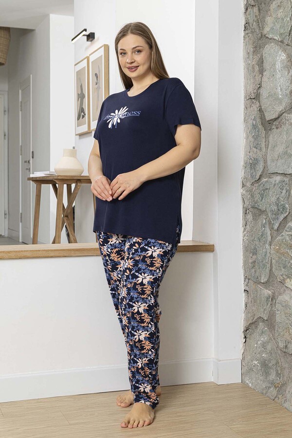 Plus-size Women's Short Sleeve Viscose Pajama Set 260060 Navy - Thumbnail