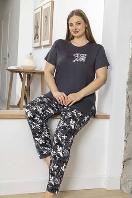 Aydogan - Plus-Size Women's Short Sleeve Viscose Pajama Set 260061 Anthracite (1)