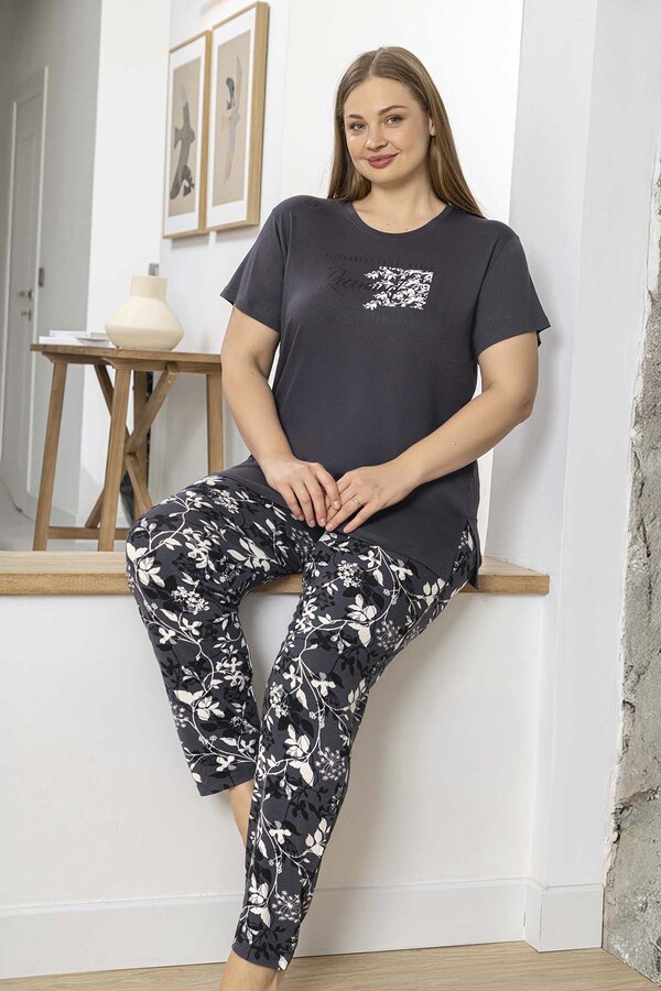 Plus-Size Women's Short Sleeve Viscose Pajama Set 260061 Anthracite - Thumbnail