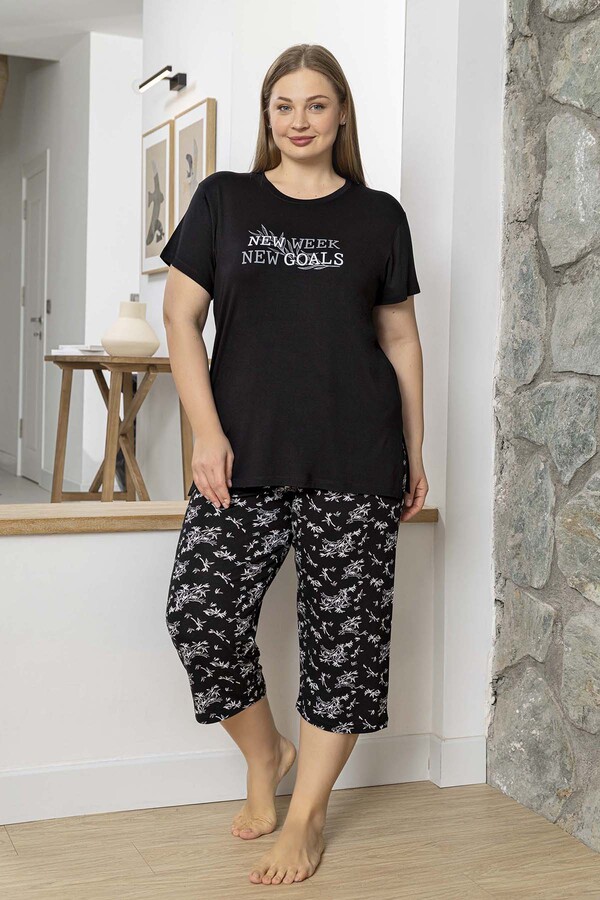 Plus-Size Women's Short Sleeve Viscose Pajama Set 260071 Black - Thumbnail