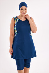 Rozamay - Plus-Size Zero-Sleeve Semi-Covered Swimwear Set in Light Navy