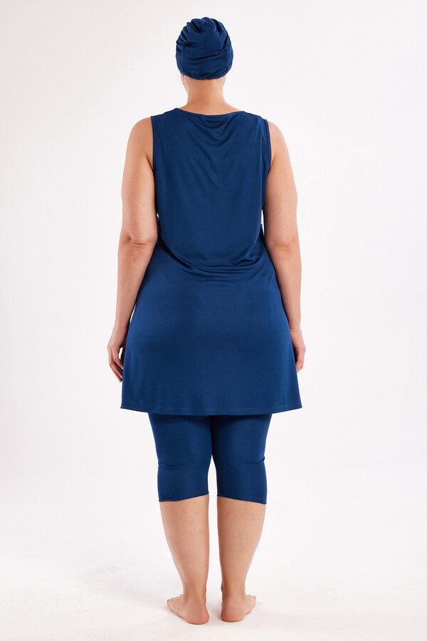 Plus-Size Zero-Sleeve Semi-Covered Swimwear Set in Light Navy - Thumbnail