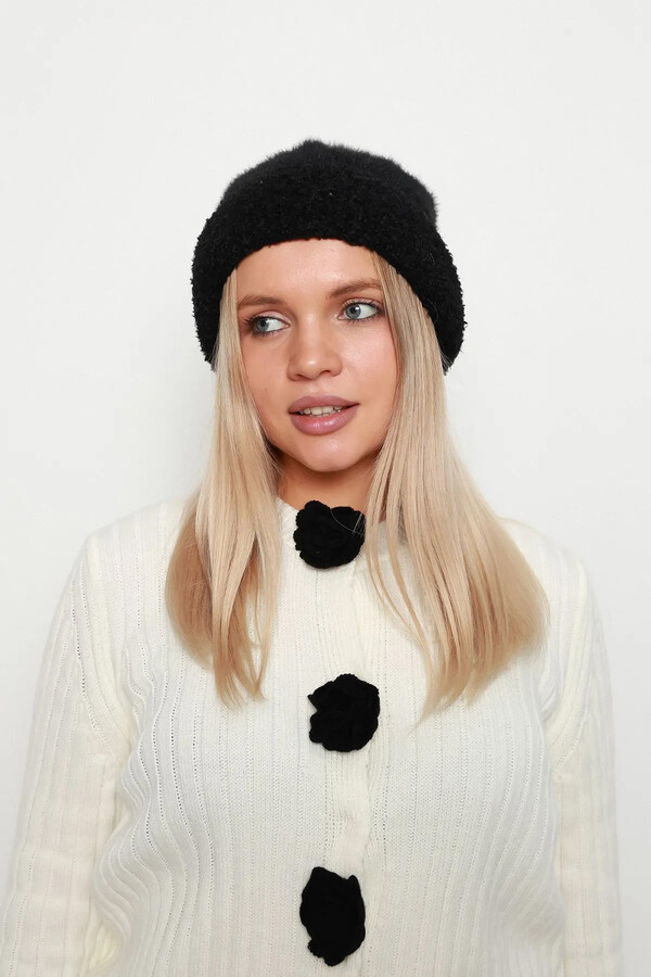 Pom-Pom Detail Women's Headband 1136 Black - Thumbnail