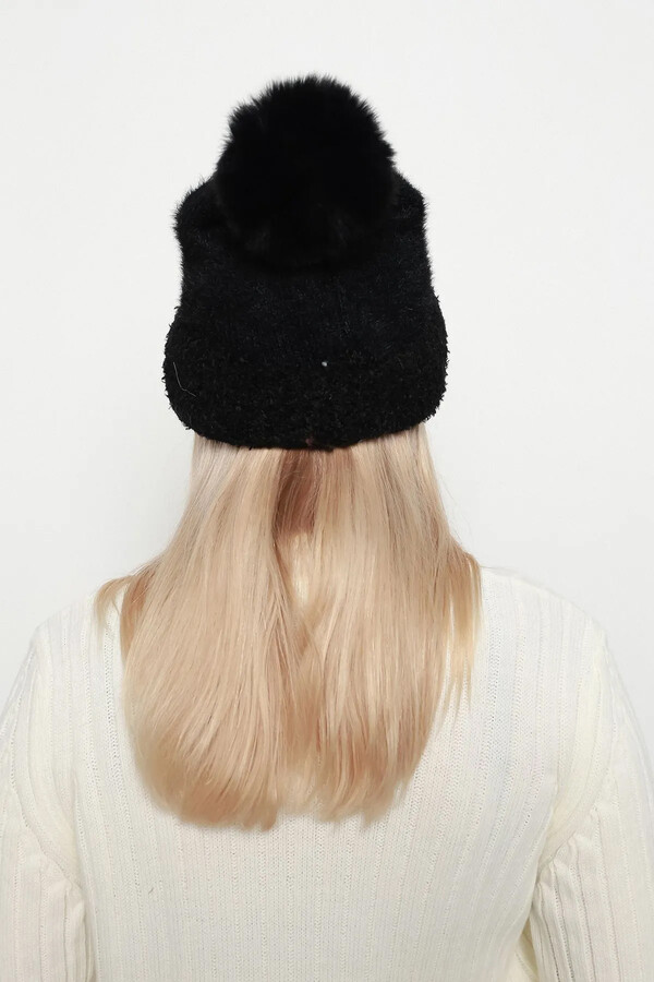 Pom-Pom Detail Women's Headband 1136 Black - Thumbnail