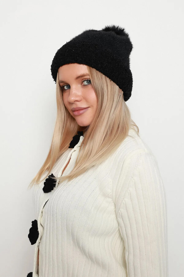 Remsa - Ponpon Detay Kadın Bere 1136 Siyah (1)