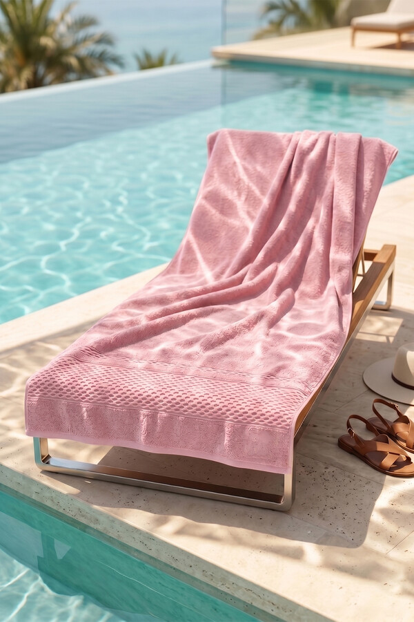 Powder Pink Cotton Beach Pool Bath Towel - Thumbnail