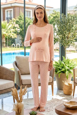 Remsa - Powder Pink Modal Fabric Long Sleeve Maternity Pajama Set 3322
