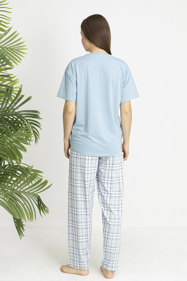 Premium Cotton Blend Short Sleeve Pajama Set in Baby Blue - Thumbnail