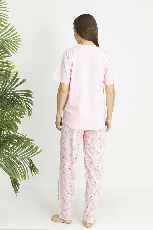 Premium Cotton Blend Short Sleeve Pajama Set in Pink - Thumbnail