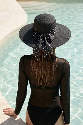 Remsa - Printed Ribbon Detail Straw Hat Black (1)