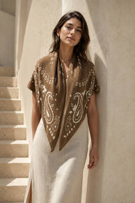 Remsa - Printed Shawl Wrap in Brown Tones