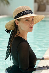 Remsa Mayo - Puantiye Kurdele Detay Hasır Şapka 2136 Bej