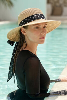 Remsa Mayo - Puantiye Kurdele Detay Hasır Şapka 2136 Bej