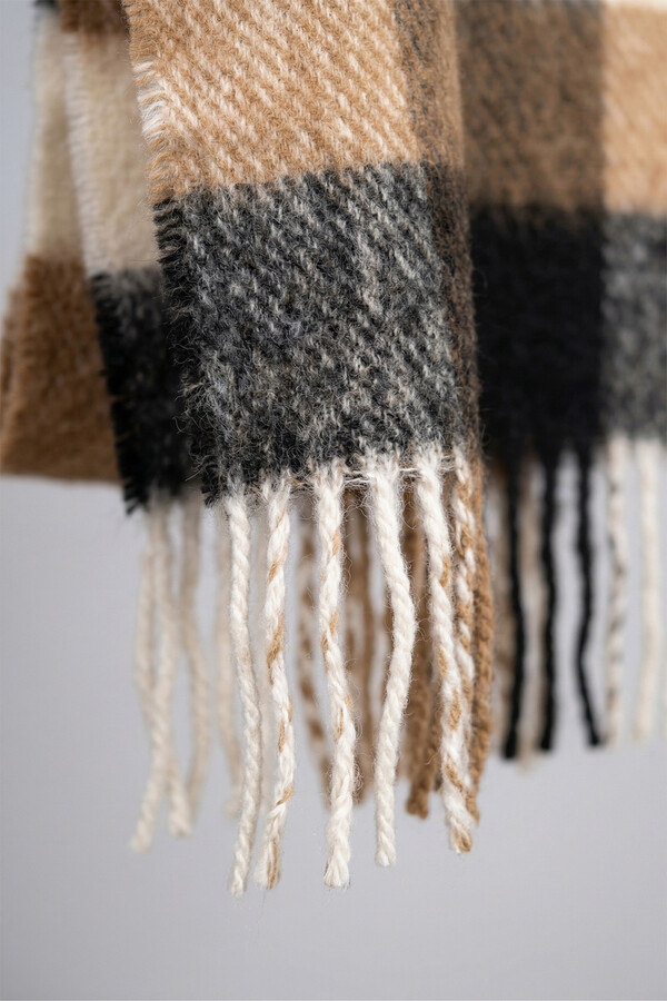 Puffed Bow Plaid Scarf 45x190 cm Brown | Remsa - Thumbnail