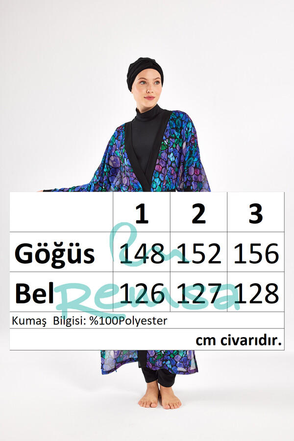 Purple Patterned Chiffon Pareo Kimono for Swimwear Layering - Thumbnail