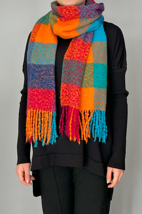 Püsküllü Buklet Atkı Şal 42X205 cm 1256 Pembe - Thumbnail