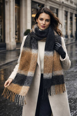 Remsa - Püsküllü Buklet Atkı Şal 45X190 cm 1304 Siyah