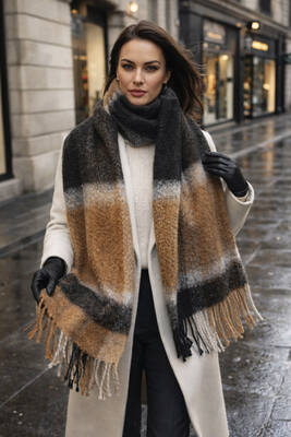 Remsa - Püsküllü Buklet Atkı Şal 45X190 cm 1304 Siyah (1)