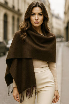 Remsa - Püsküllü Buklet Atkı Şal 45X200 cm 1285 Kahverengi