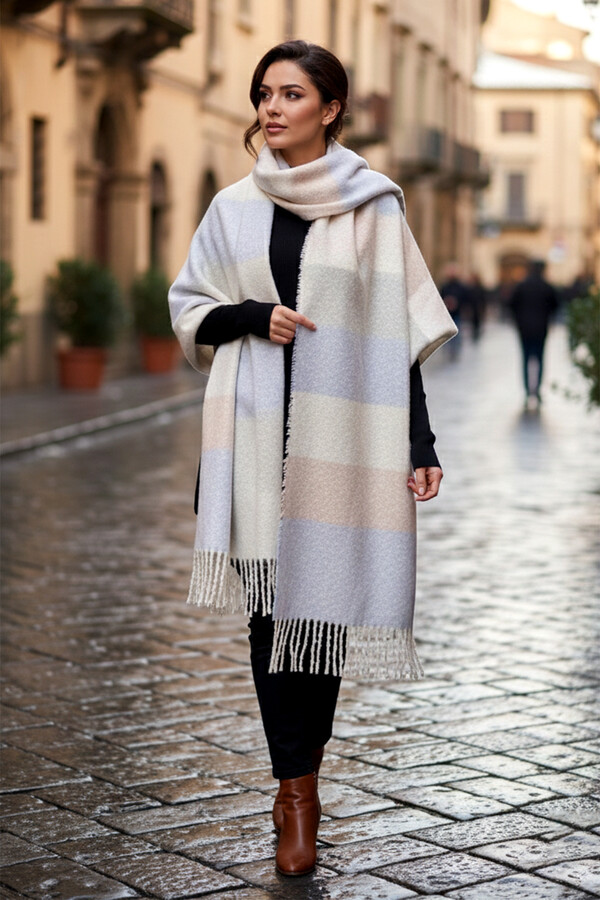 Remsa - Püsküllü Buklet Atkı Şal 48X210 cm 1249 Lila