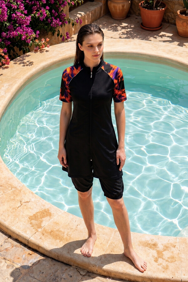 R301 Parachute Short Sleeve Half-Covered Swimsuit - Thumbnail