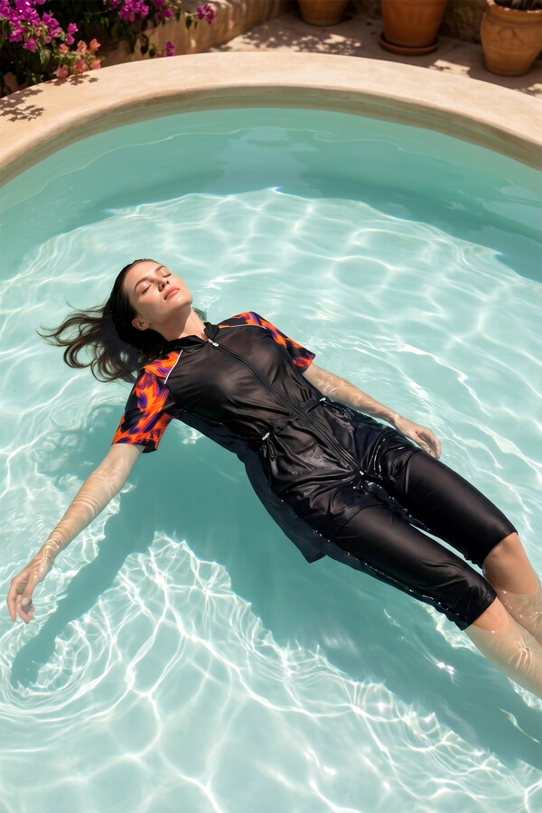 R301 Parachute Short Sleeve Half-Covered Swimsuit - Thumbnail