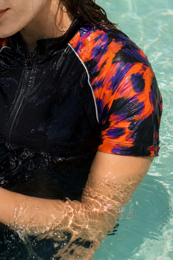 R301 Parachute Short Sleeve Half-Covered Swimsuit - Thumbnail