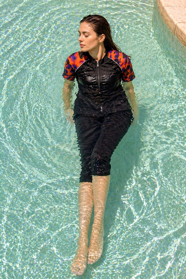 R301 Parachute Short Sleeve Half-Covered Swimsuit - Thumbnail