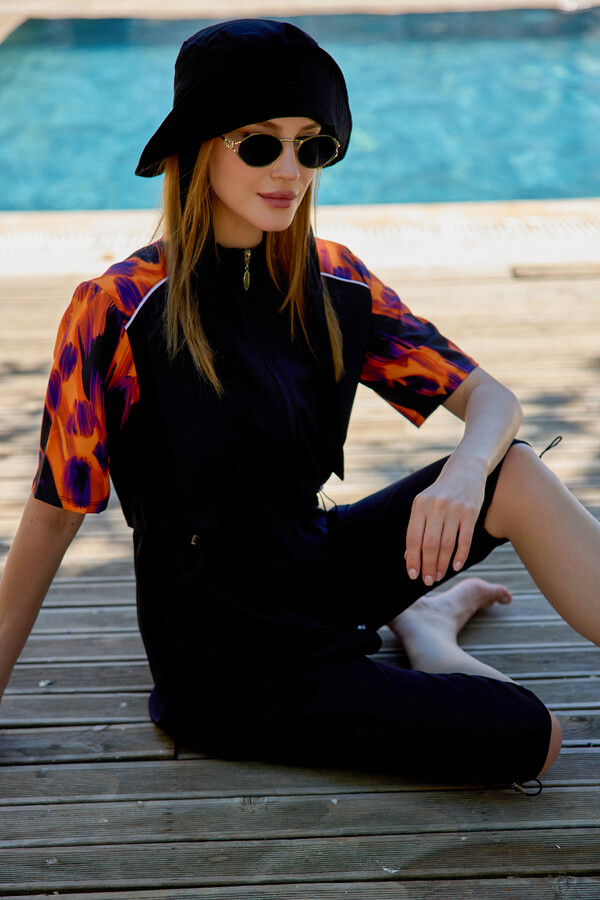 R301 Parachute Short Sleeve Half-Covered Swimsuit - Thumbnail